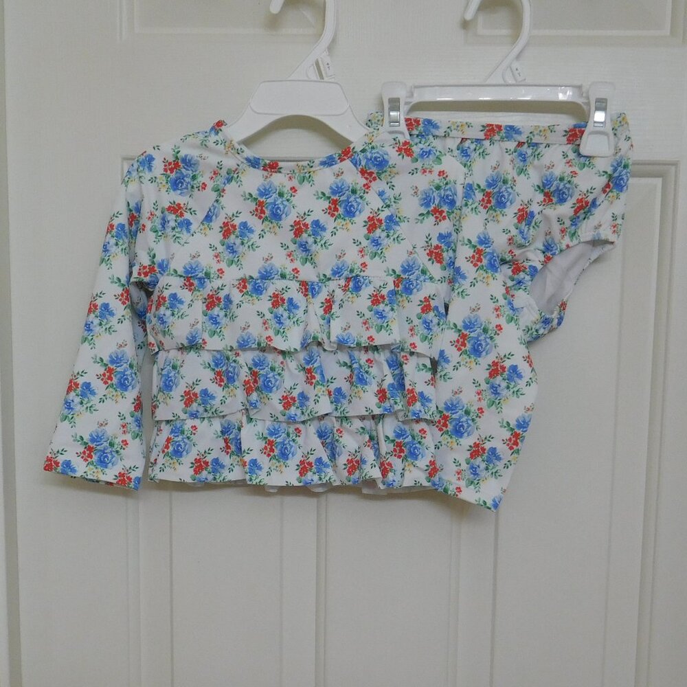 NWT 2pc Janie and Jack Floral Ruffled Rashguard Swimsuit sz 18-24 Months
